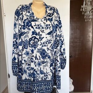 SHEIN Navy and White Floral Long Sleeve Dress